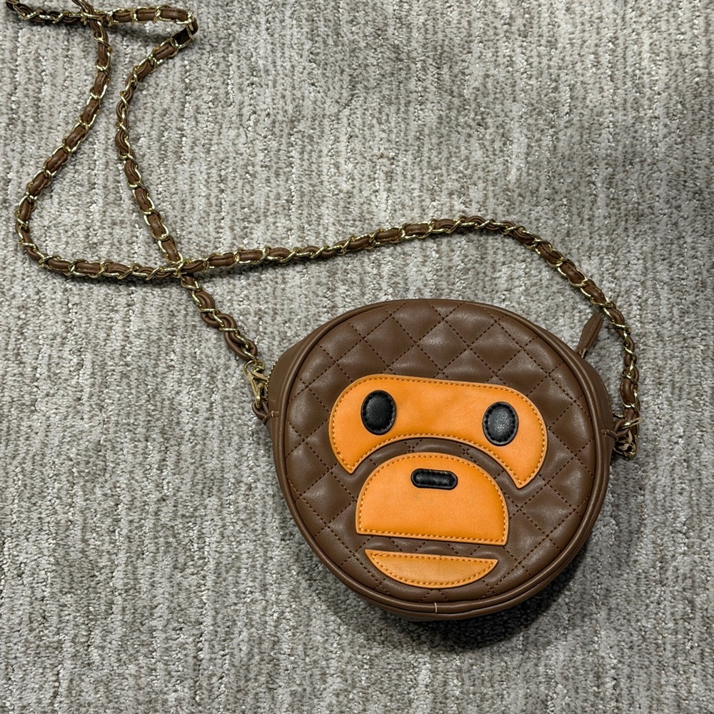 Bape Brown and Orange Quilted Monkey Face Crossbody Bag